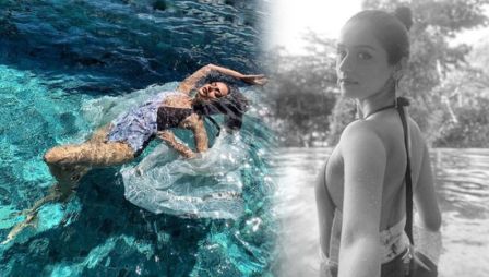  #ManushiChhillar's stunning look in a blue bikini, see ....