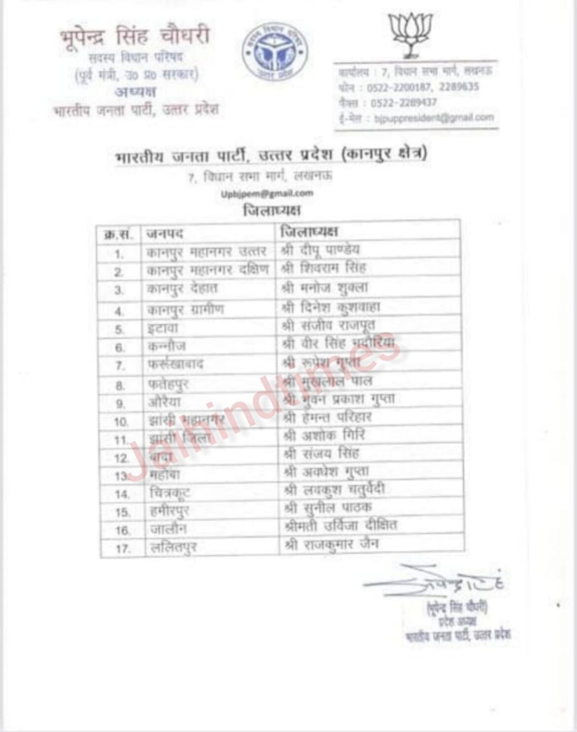 UTTAR PRADESH NEWS: New list of BJP district presidents released