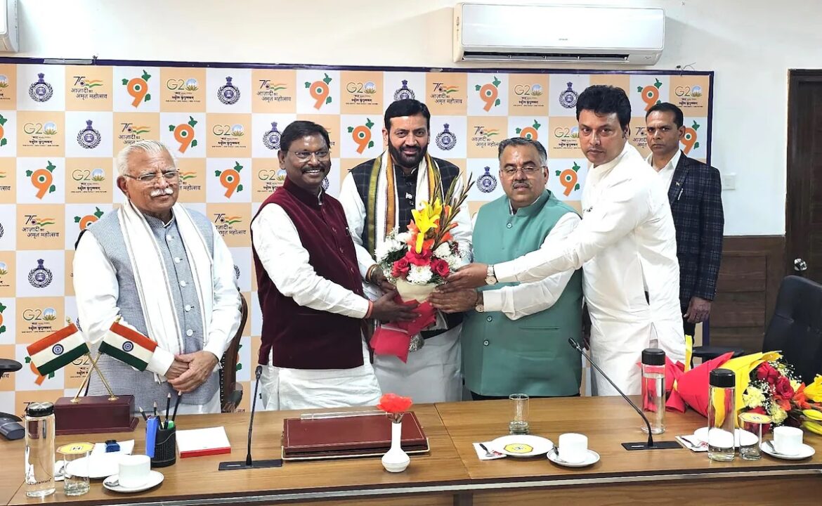 Chief Minister Manohar Lal Khattar, BJP MP Nayab Singh Saini,